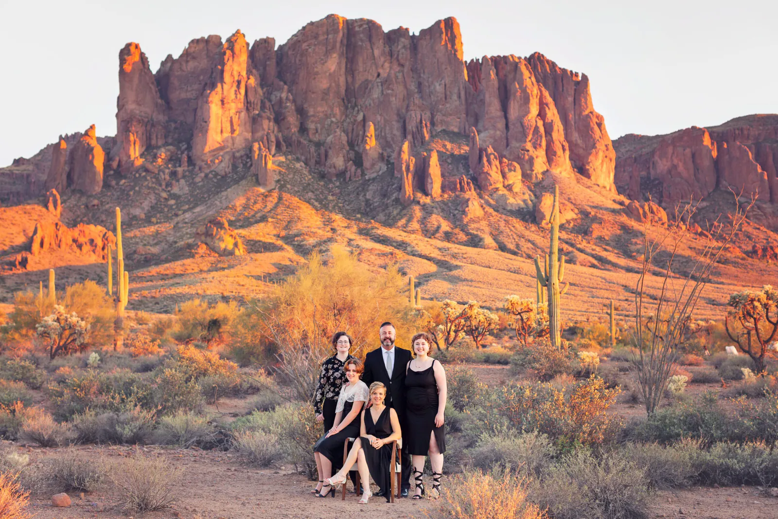 Teresa Porter with her husband and three daughters in the Arizona desert